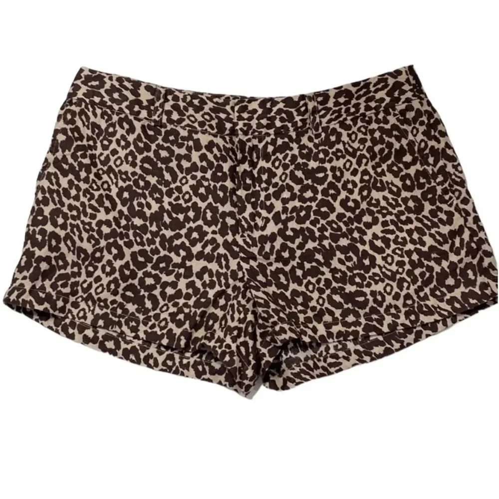 Cynthia Rowley 100% Linen Brown & Cream Animal Print Chino Shorts Size 8
